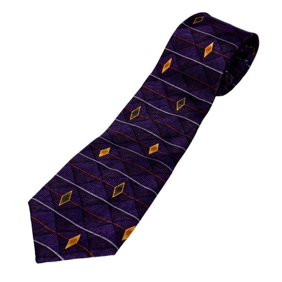 Christian Dior NWT Vintage Silk Purple and Orange Diamond Tie